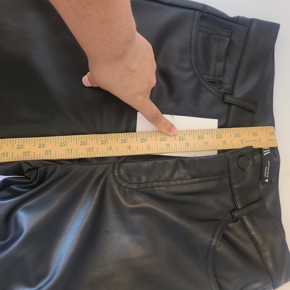 Zara pants leather faux  straight leg black womens high waisted 5 Pockets zip - Picture 14 of 16